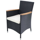 7 Piece Outdoor Dining Set Poly Rattan and Acacia Wood Black - Side View
