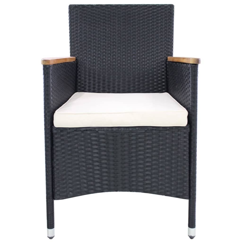 7 Piece Outdoor Dining Set Poly Rattan and Acacia Wood Black