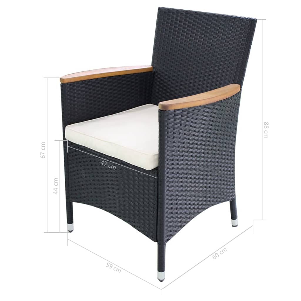 7 Piece Outdoor Dining Set Poly Rattan and Acacia Wood Black