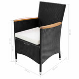 Furniture Sets 9 pcs Black and Cream Poly Rattan - Rear View