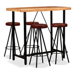Bar Set 5 Pieces Solid Acacia Wood and Genuine Leather