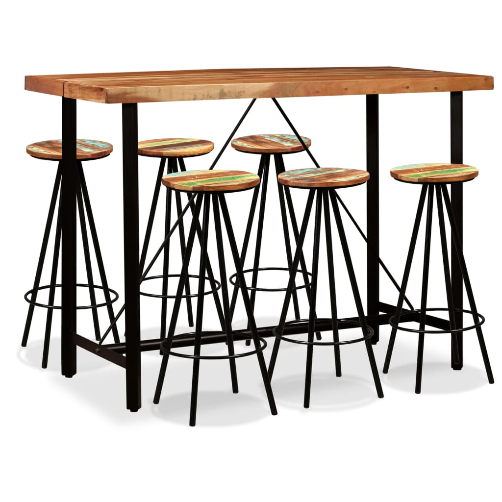 Bar Set 7 Pieces Solid Acacia and Wood Reclaimed