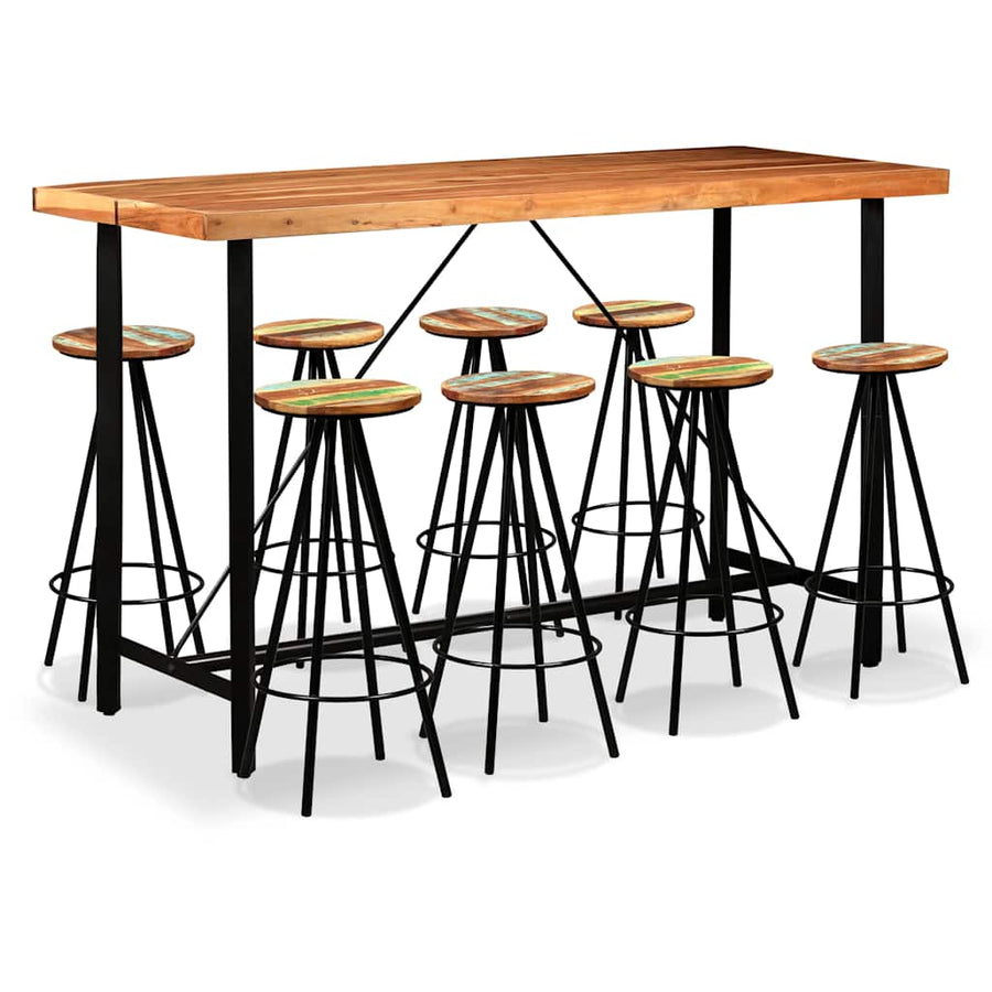Bar Set 9 Pieces Solid Acacia and Reclaimed Wood