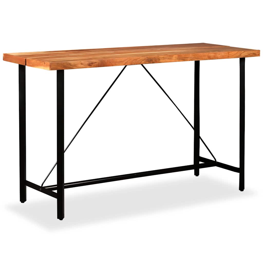 Bar Set 9 Pieces Solid Acacia Wood, Genuine Leather & Canvas