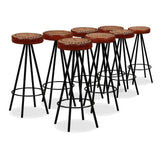 Bar Set 9 Pieces Solid Acacia Wood, Genuine Leather & Canvas