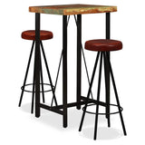 Bar Set 3 Pieces Solid Wood Reclaimed and Genuine Leather