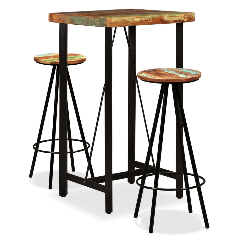 Bar Set 3 Pieces Solid Wood Reclaimed