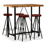 Bar Set 5 Pieces Solid Wood Reclaimed and Genuine Leather