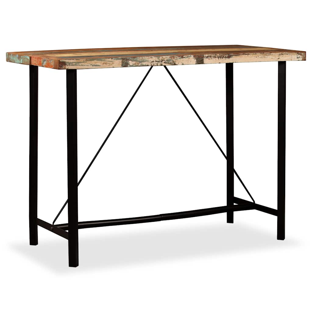 Bar Set 7 Pieces Solid Reclaimed Wood and Genuine Leather