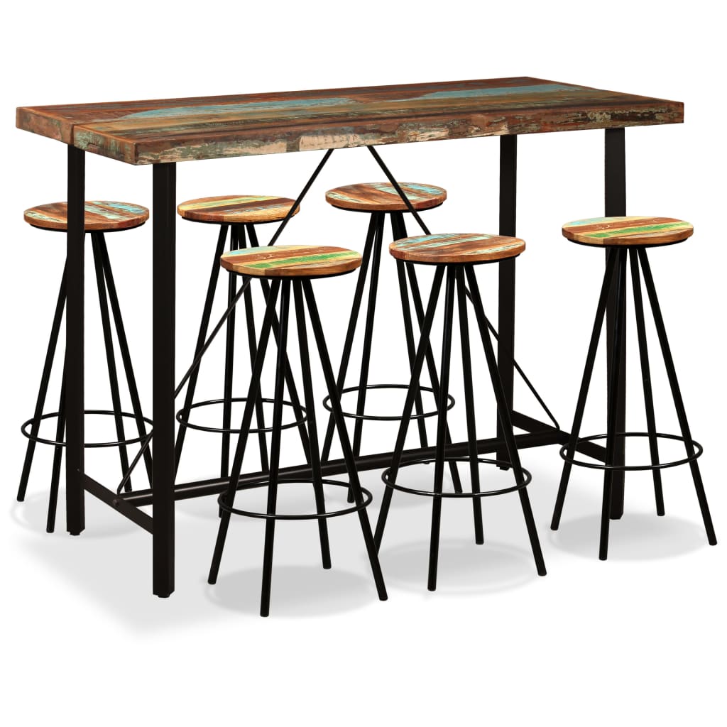 Bar Set 7 Pieces Solid Wood Reclaimed