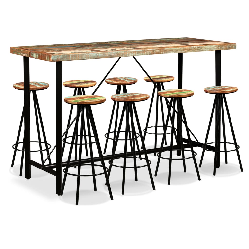 Bar Set 9 Pieces Solid Wood Reclaimed