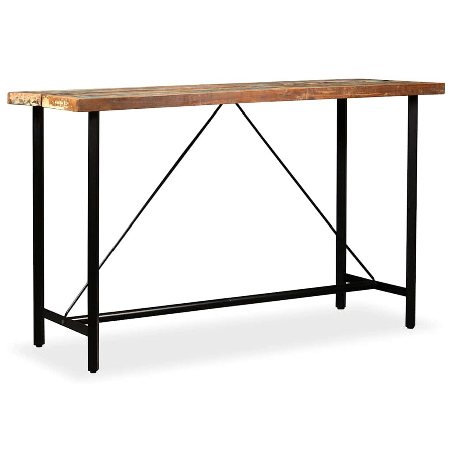 Bar Set 9 Pieces Solid Reclaimed Wood, Genuine Leather & Canvas
