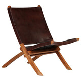 Folding Chair Brown Real Leather