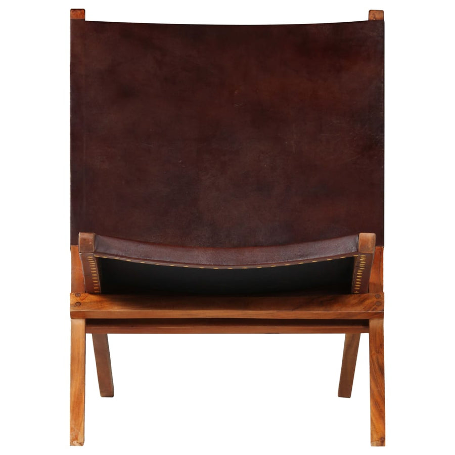 Folding Chair Brown Real Leather