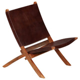 Folding Chair Brown Real Leather - Side View