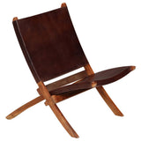 Folding Chair Brown Real Leather - Top-Down View