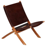 Folding Chair Brown Real Leather - 45-Degree Angle