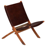 Folding Chair Brown Real Leather - Rear View