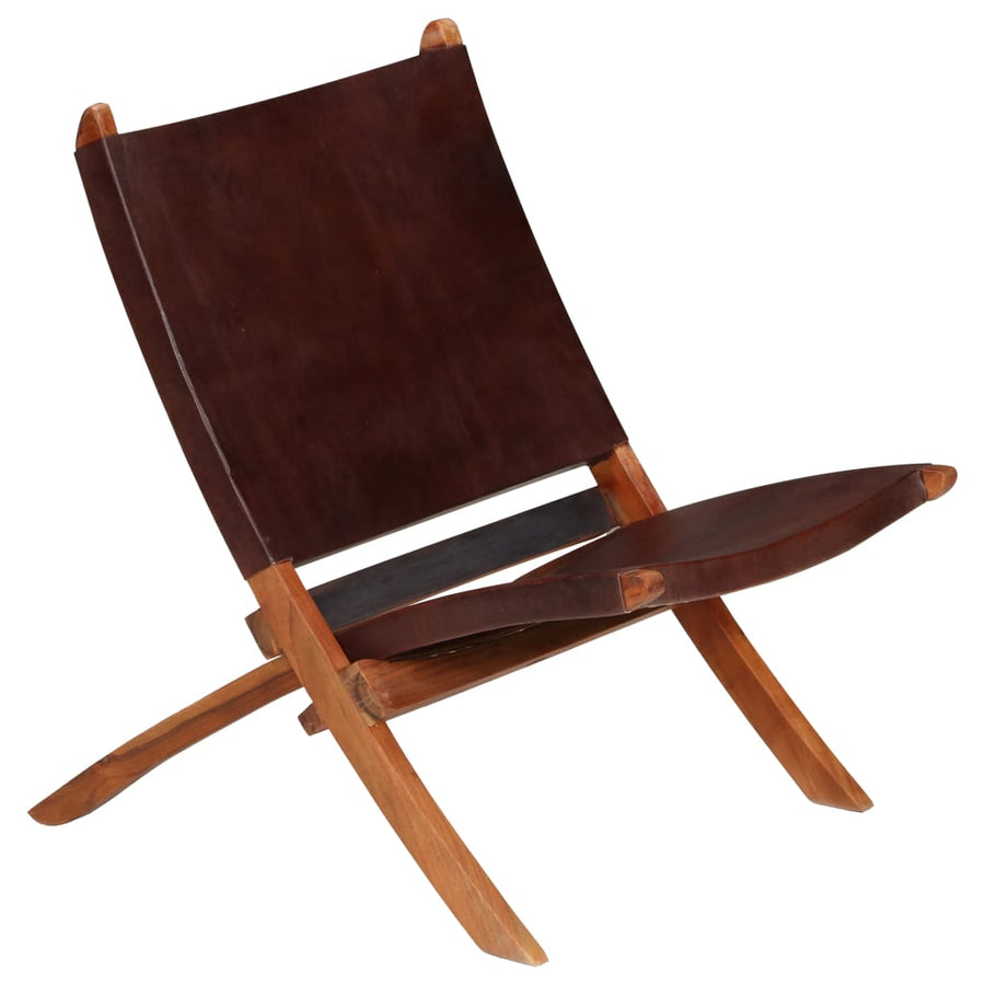 Folding Chair Brown Real Leather