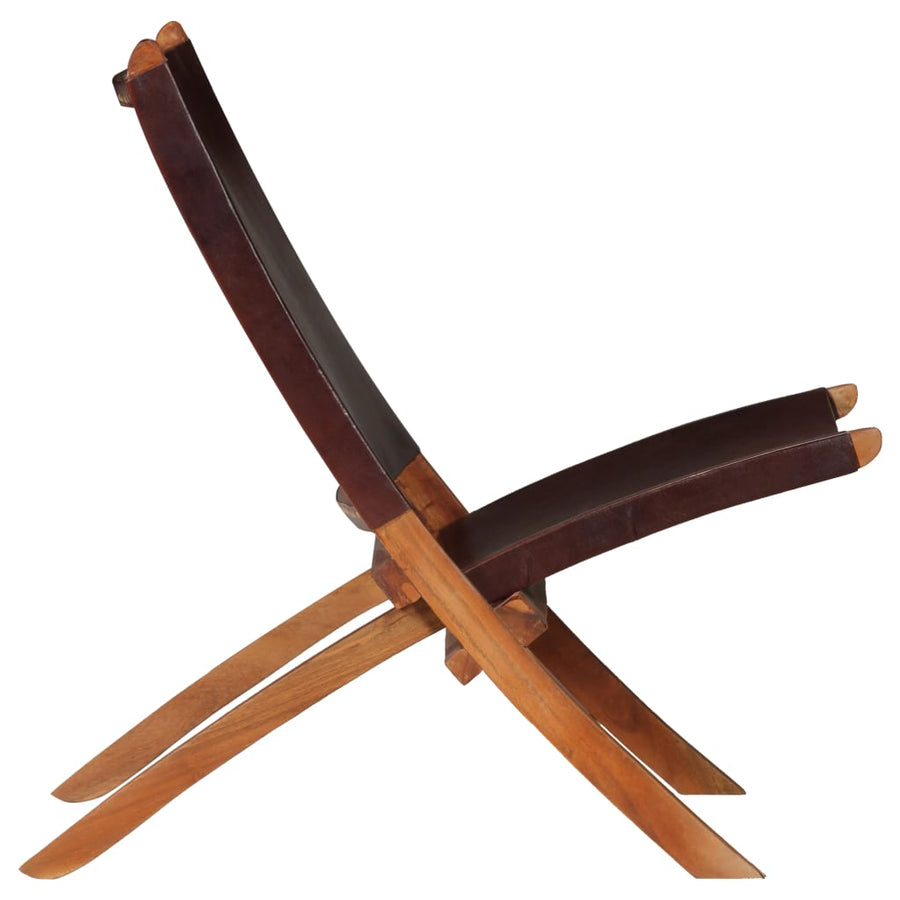 Folding Chair Brown Real Leather