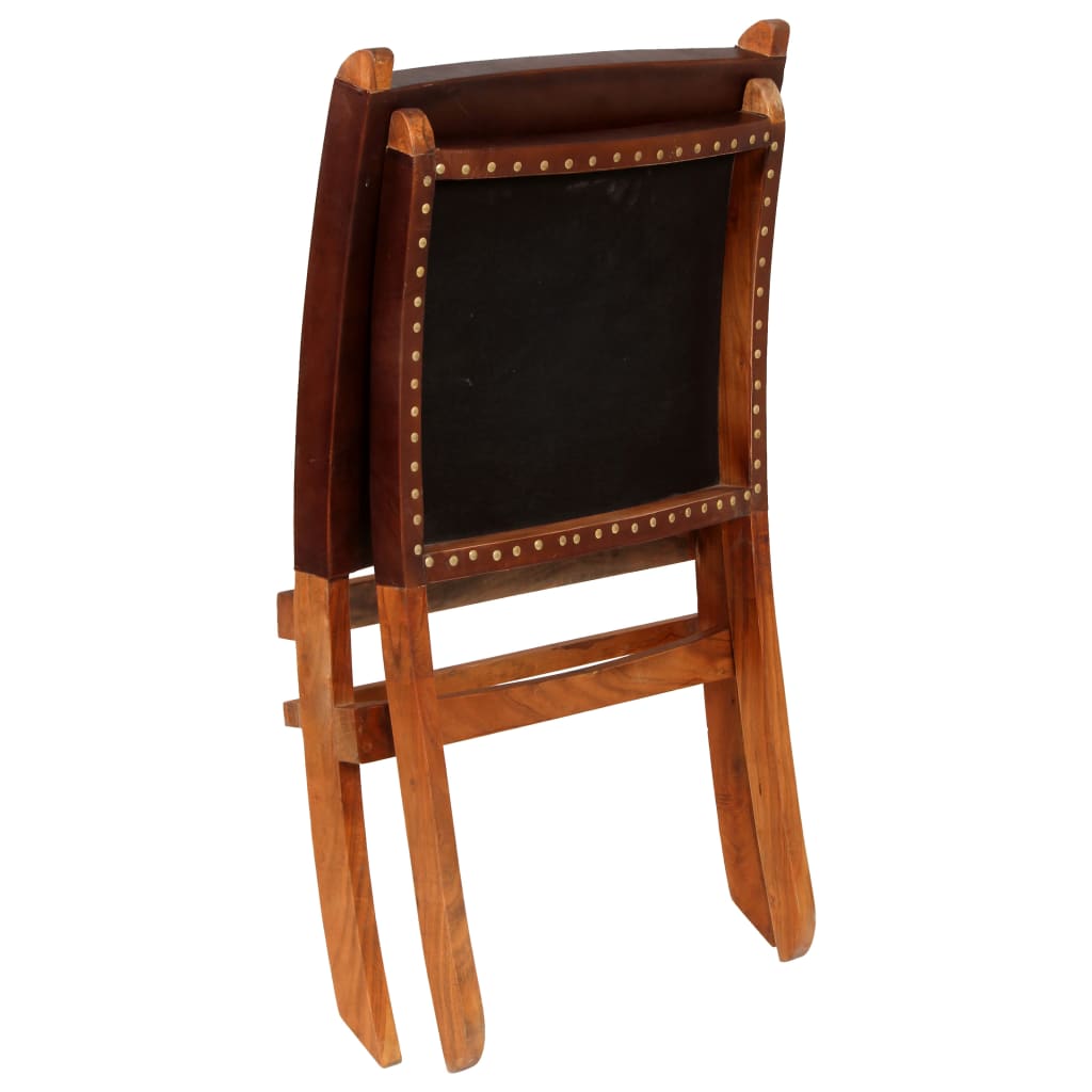 Folding Relaxing Chair Brown Real Leather