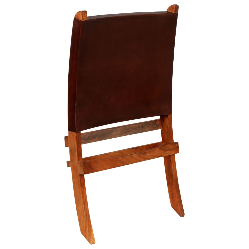Folding Relaxing Chair Brown Real Leather