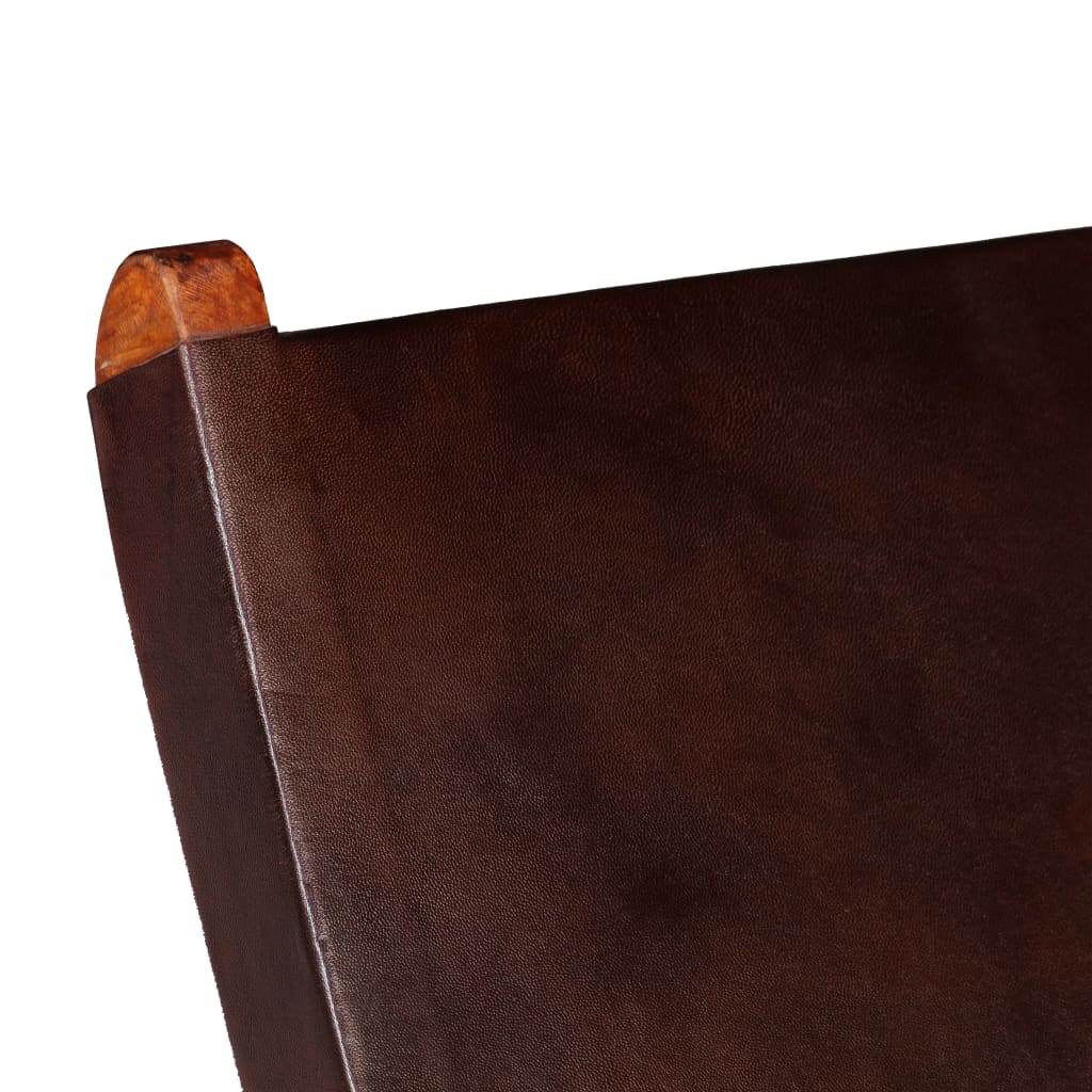 Folding Chair Brown Real Leather