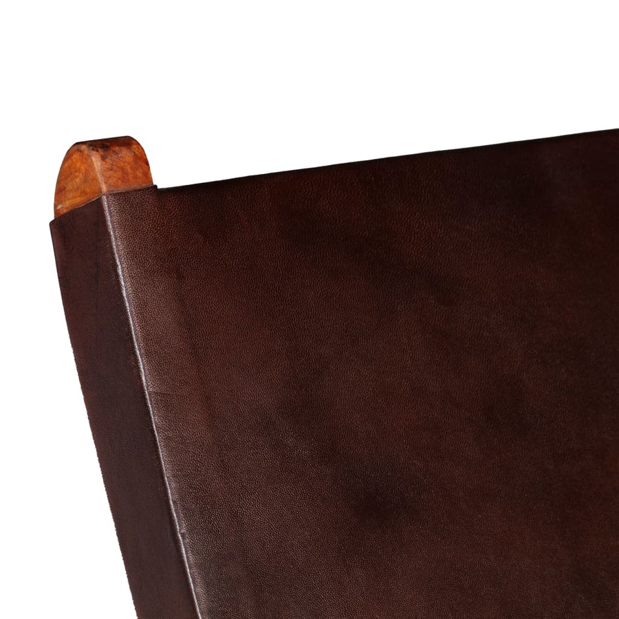 Folding Chair Brown Real Leather