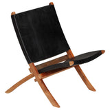 Folding Relaxing Chair Black Real Leather - Extra Image