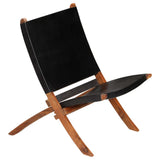 Folding Chair Black Real Leather - Top-Down View