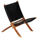 Folding Chair Black Real Leather