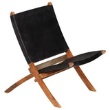 Folding Chair Black Real Leather - Rear View