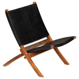 Folding Chair Black Real Leather - Close-Up Angle