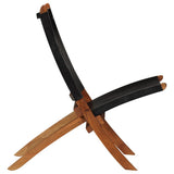 Folding Relaxing Chair Black Real Leather - Side View