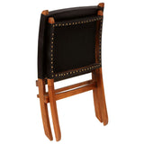 Folding Relaxing Chair Black Real Leather - Top-Down View