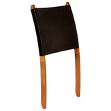 Folding Relaxing Chair Black Real Leather - Rear View