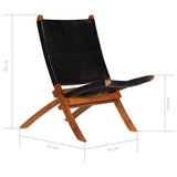 Folding Relaxing Chair Black Real Leather - Extra Image