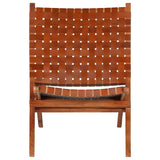 Folding Chair Crossed-Stripe Brown Real Leather - Front View