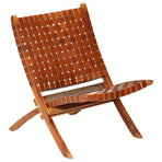 Folding Chair Crossed-Stripe Brown Real Leather