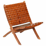 Folding Chair Crossed-Stripe Brown Real Leather