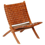 Folding Chair Crossed-Stripe Brown Real Leather