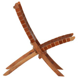 Folding Chair Crossed-Stripe Brown Real Leather - Side View