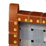 Folding Chair Crossed-Stripe Brown Real Leather - 45-Degree Angle