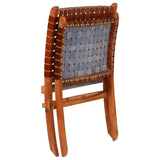 Folding Chair Crossed-Stripe Brown Real Leather - Extra Image