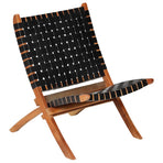 Folding Chair Crossed-Stripe Black Real Leather