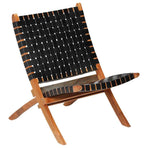 Folding Chair Crossed-Stripe Black Real Leather