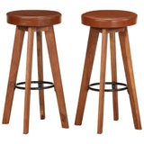Bar Chairs 2 pcs Real Leather and Solid Acacia Wood