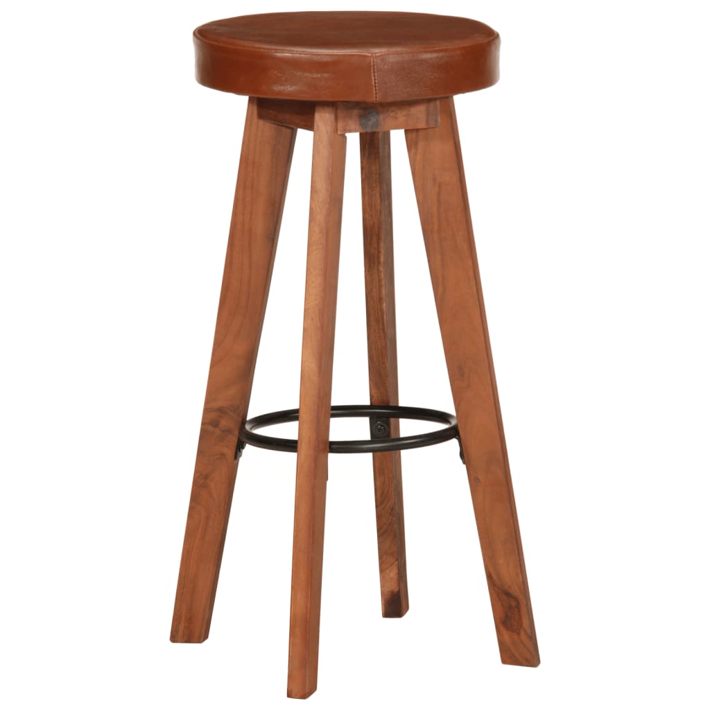 Bar Chairs 2 pcs Real Leather and Solid Acacia Wood