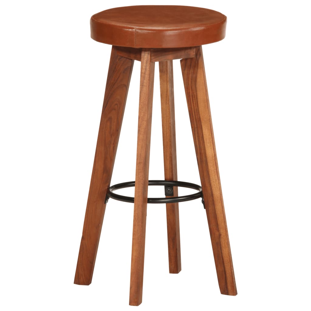 Bar Chairs 2 pcs Real Leather and Solid Acacia Wood
