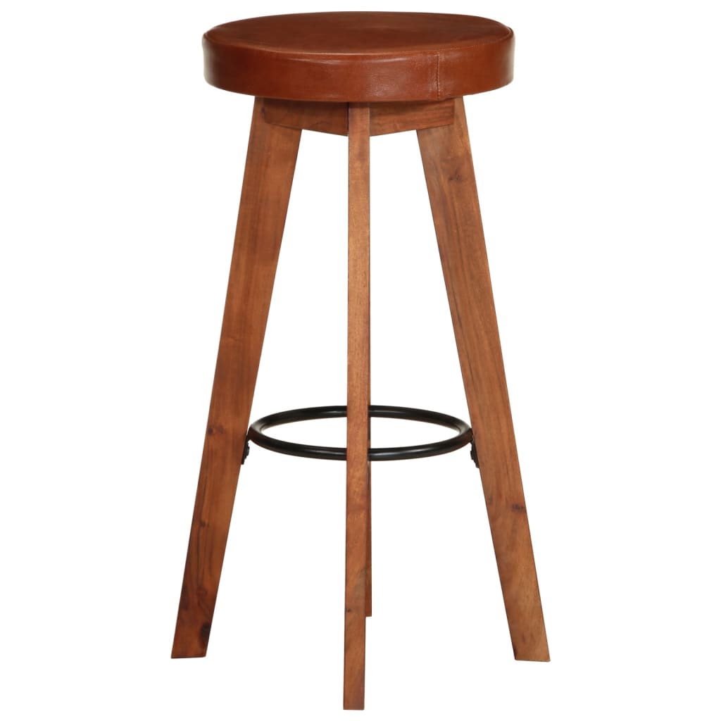 Bar Chairs 2 pcs Real Leather and Solid Acacia Wood